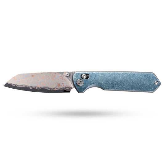 Imperial Penguin M060(3.35''+Damascus Steel & Copper+Crystallized Titanium)-Axis lock-thumb stud