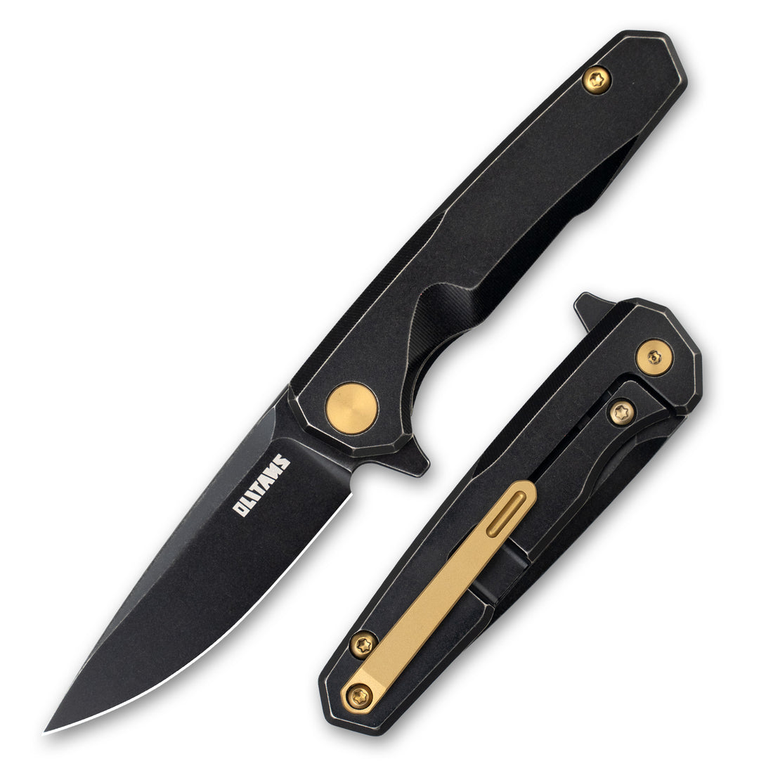 Mini Knife 2.16'' 14C28N blade + Titanium handle, Frame lock, Flipper, T019 (Black)