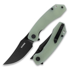 Crescent G059 folding knife in Nature Green with black D2 blade – closed view