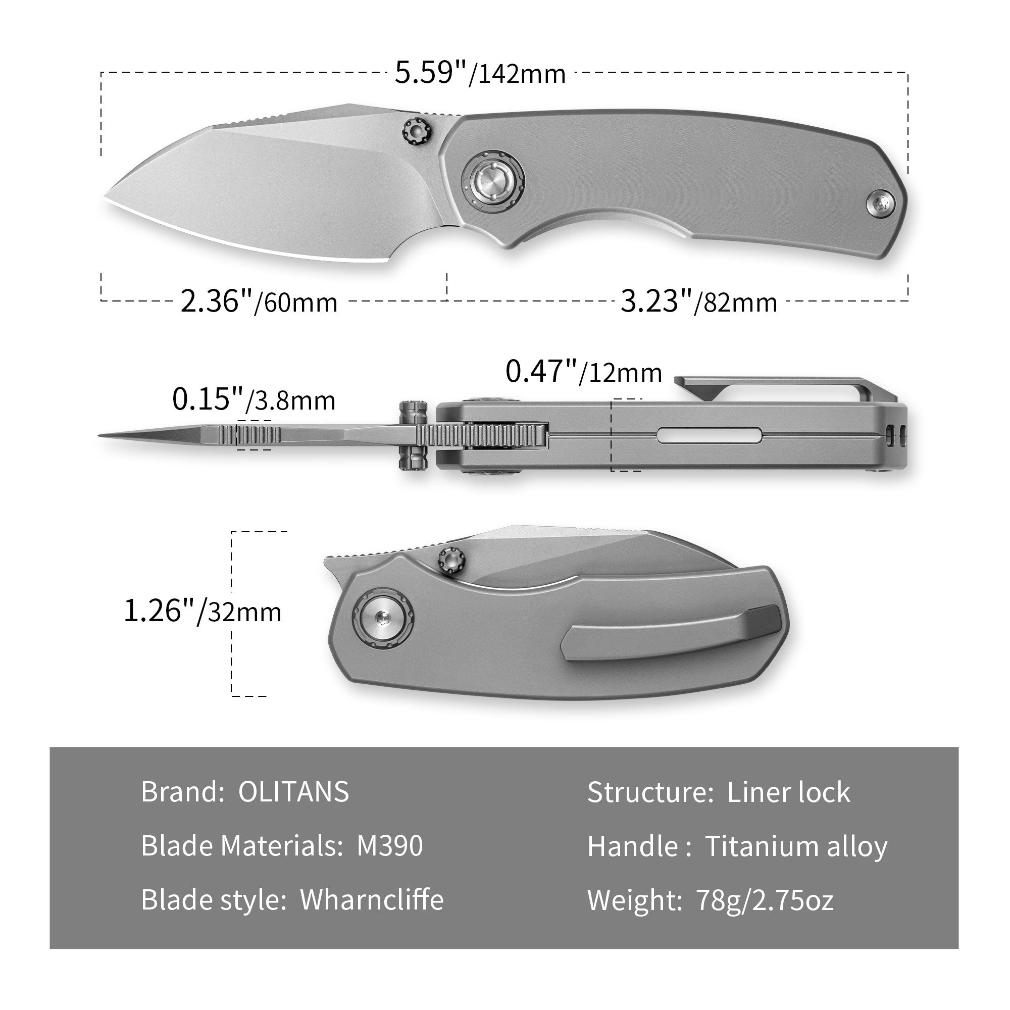 Mini Ti-Mastiff T074（ 2.36'' + Bohler M390 +Step milled+Titanium ）Folding Knife