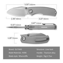 Mini Ti-Mastiff T074（ 2.36'' + Bohler M390 +Step milled+Titanium ）Folding Knife