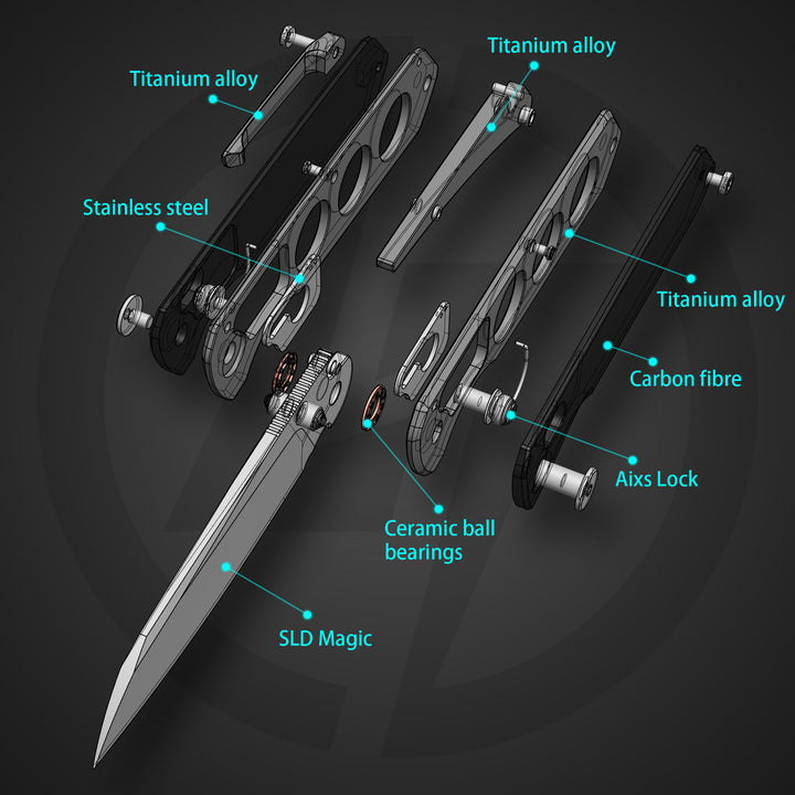 M060 Folding knife 3.35'' SLD Magic BLADE+Titanium Alloy HANDLE- CROSSBAR LOCK-THUMB STUD