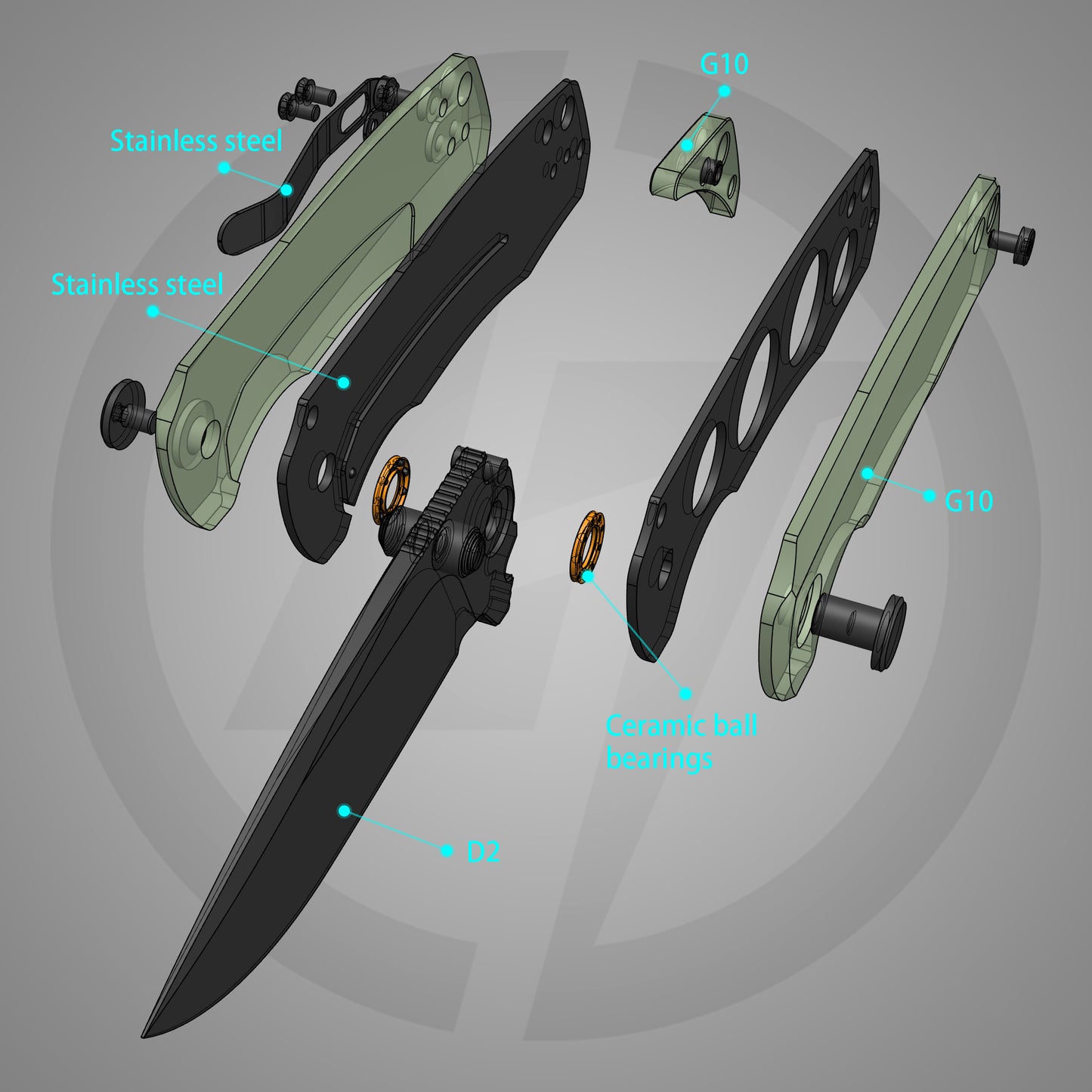 G061 2.91'' D2 BLADE+G10 HANDLE- Liner LOCK-THUMB STUD