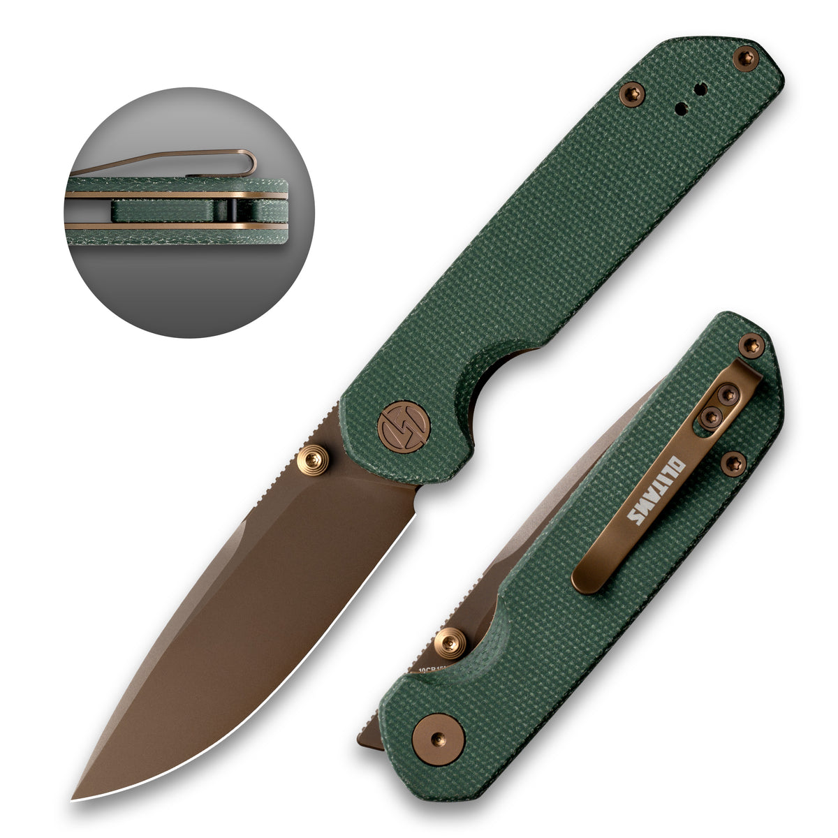 Lemon Shark G071（3.27"+10C15N+Micarta Handle+Ti-coated）-Liner Lock-Front Flipper-Olitans