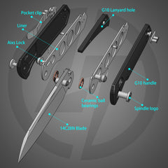 King Penguin G062 Folding Knife （3.35''+14C28N+ G10 Handle）-Crossbar Lock-Thumb Stud-Olitans