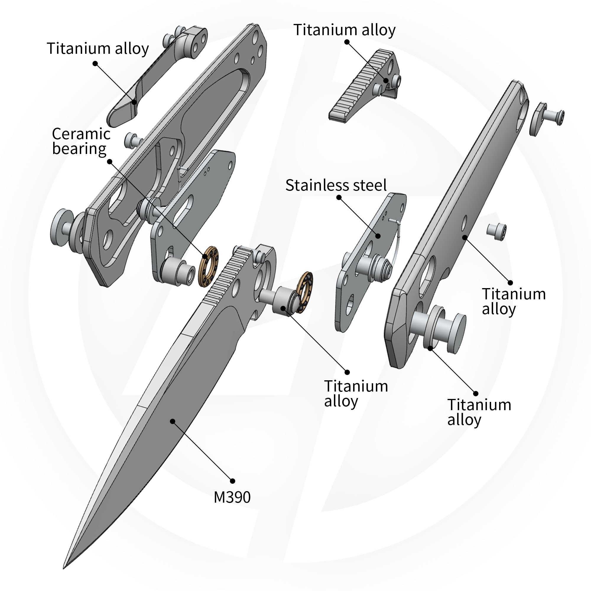 Ti-Aero T075 Folding Knife –（3.23"+Bohler M390 +Titanium）- OLITANS