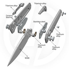Ti-Aero T075 Folding Knife –（3.23"+Bohler M390 +Titanium）- OLITANS