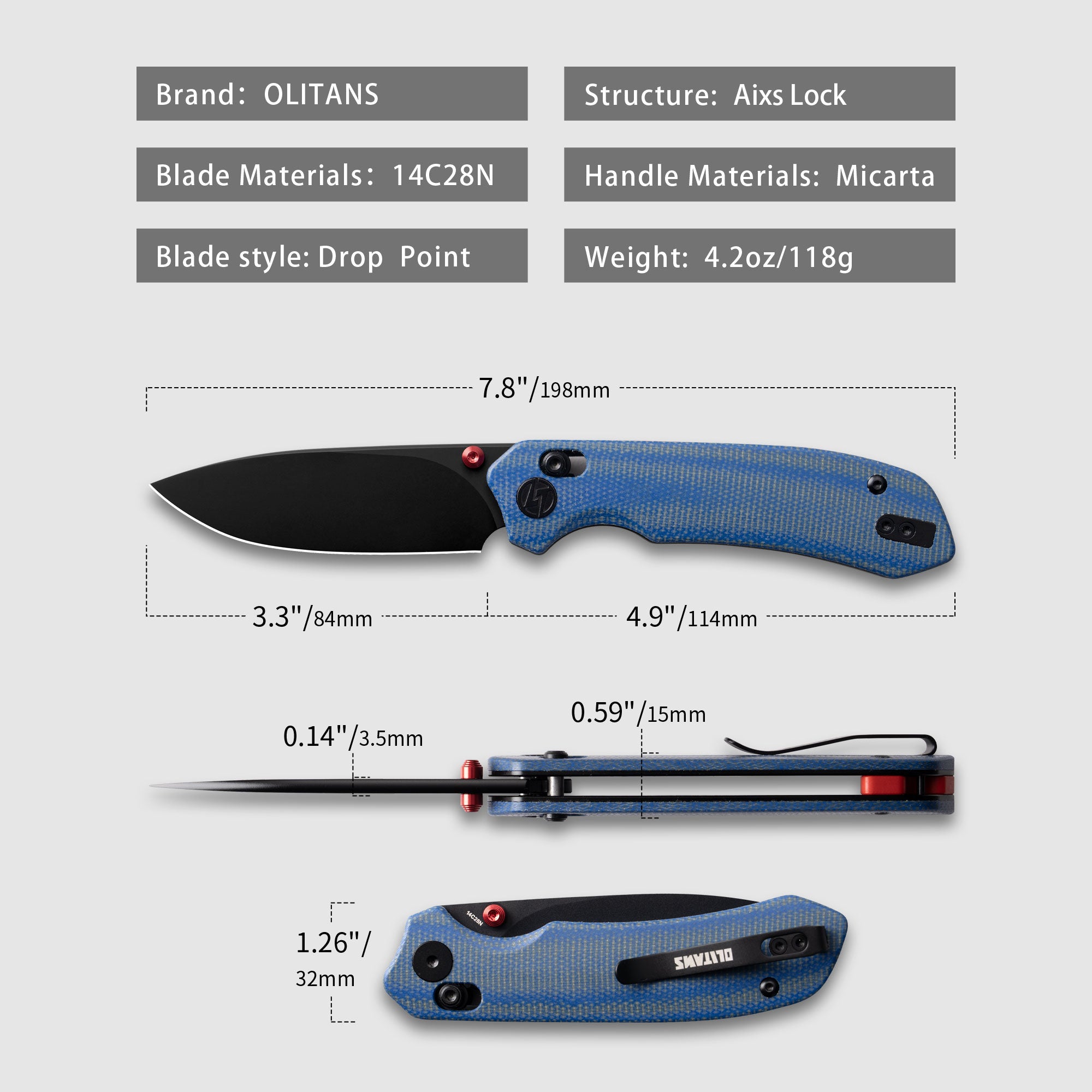 Pureline G031 （3.3"+14C28N+Micarta ）Axis lock-thumb stud