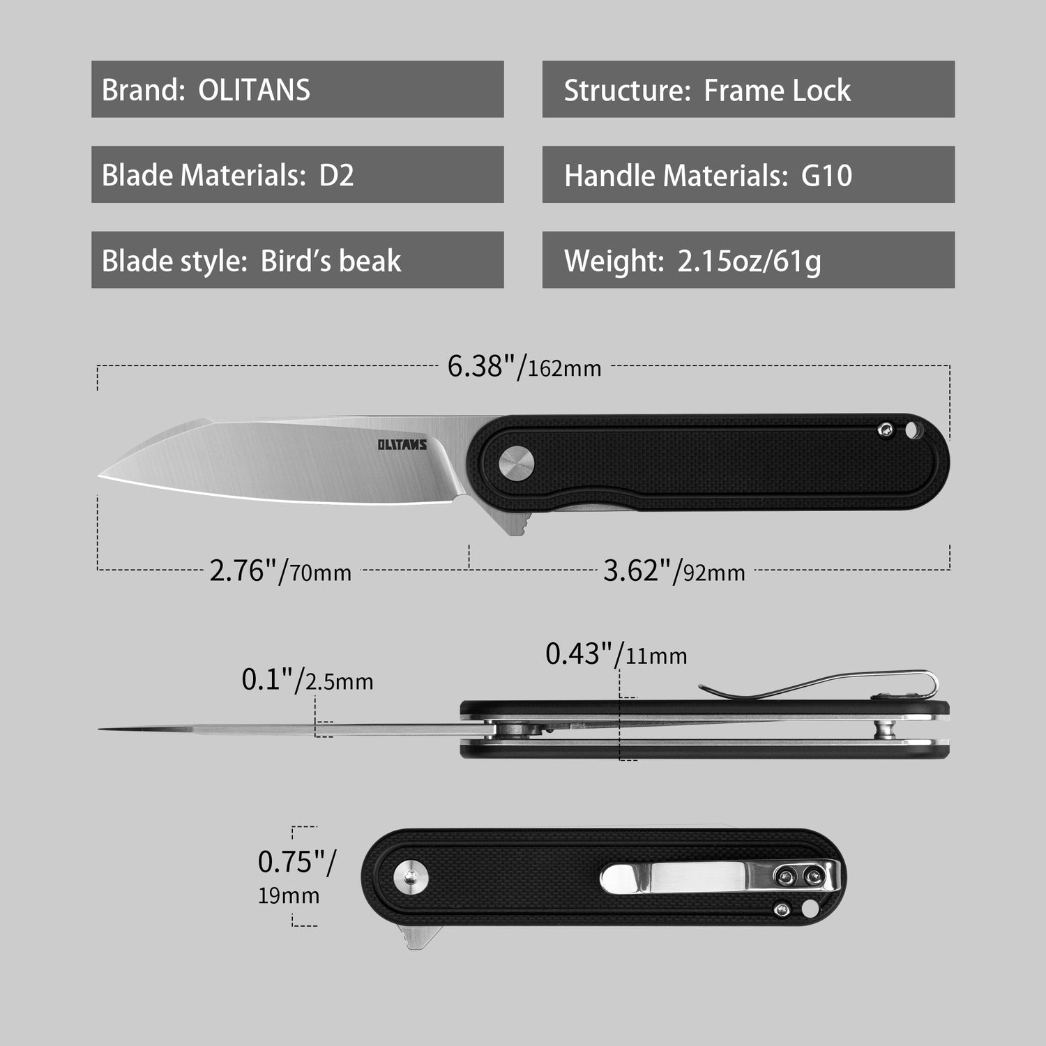 Rocket Wharncliffe Flipper Knife (2.76