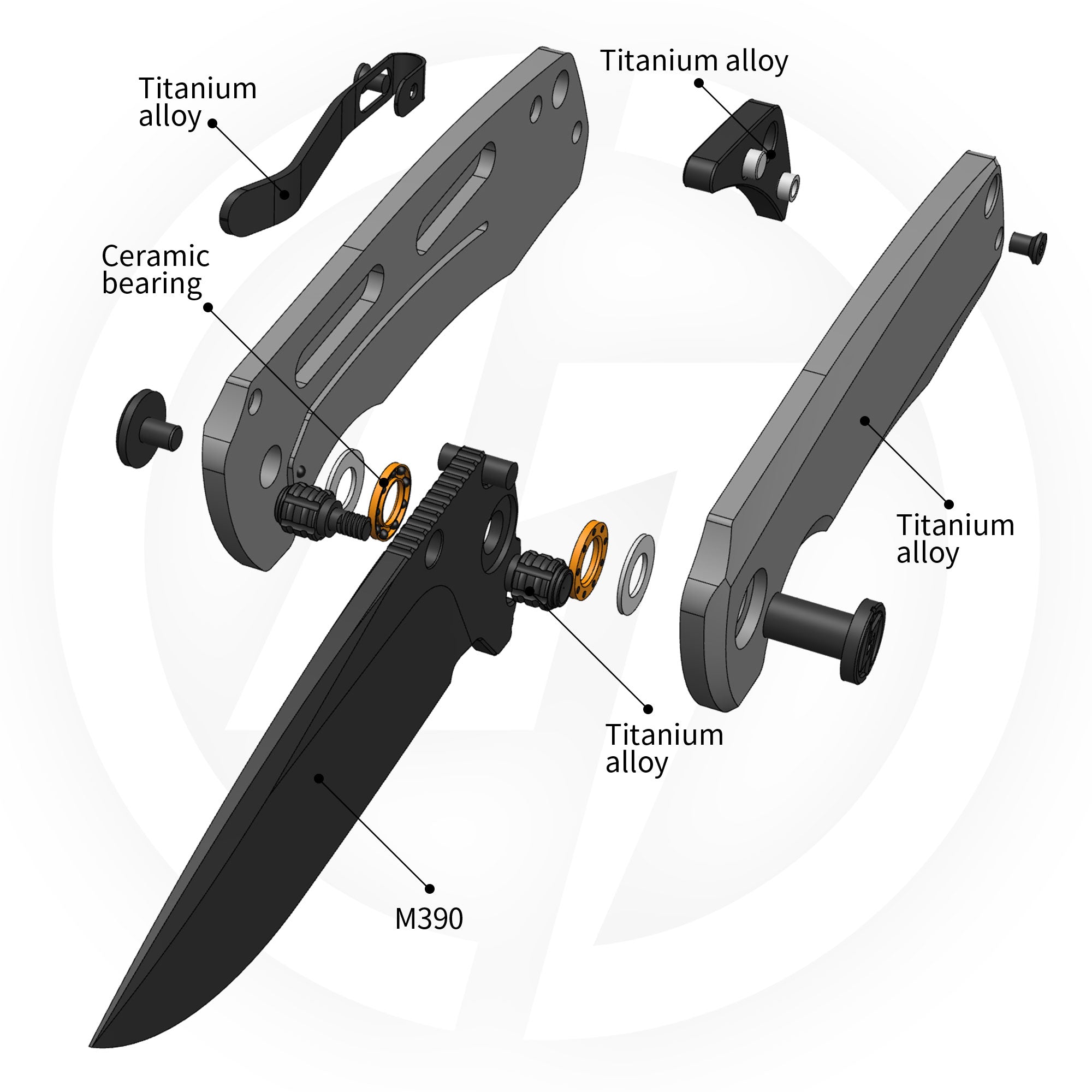 Ti-Bomber T065 Folding Knife –（2.95"+Bohler M390 +Titanium）-OLITANS