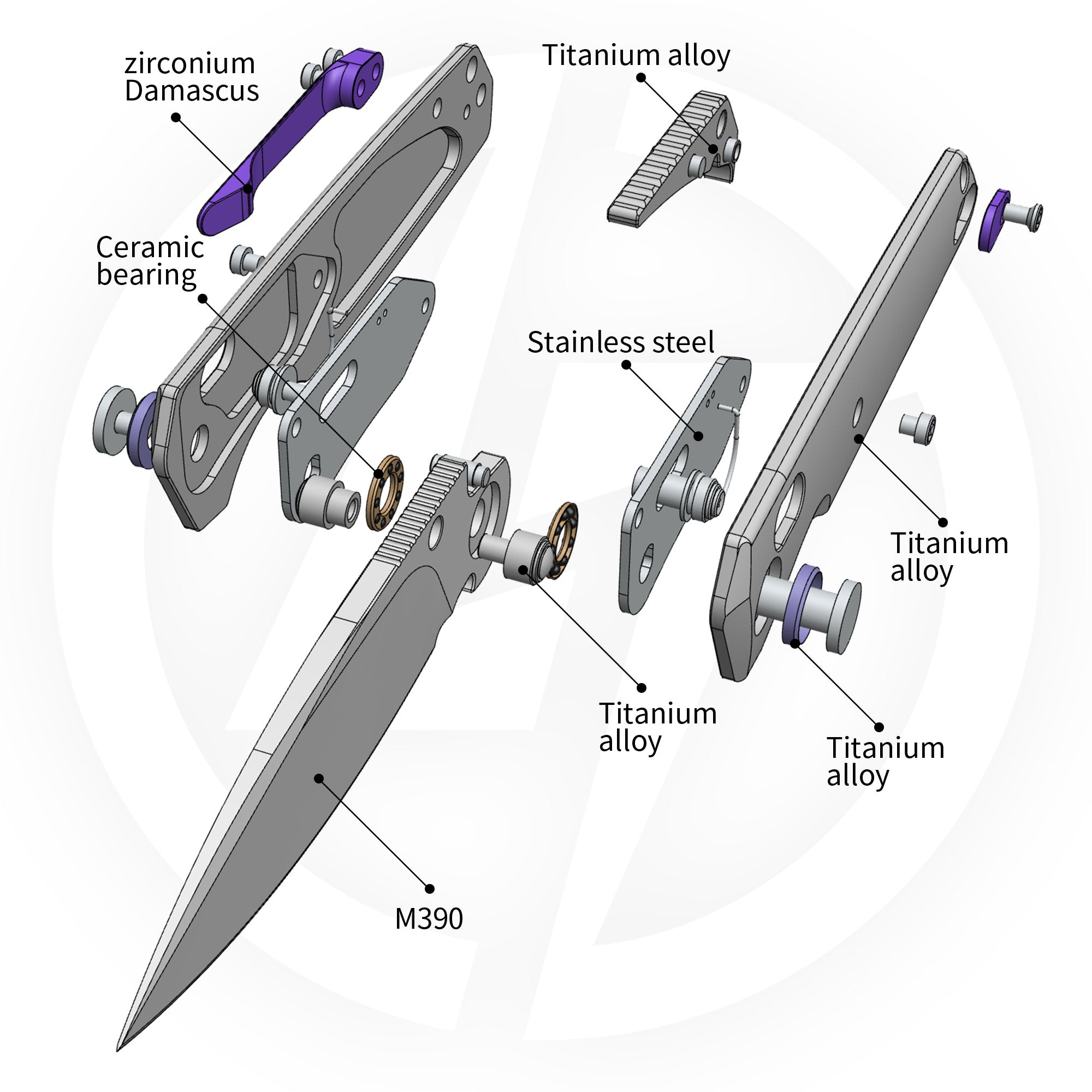 Ti-Aero T075 Folding Knife –（3.23"+Bohler M390 +Titanium）- OLITANS