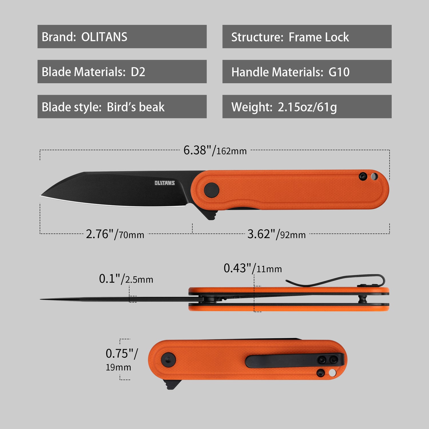 Rocket G067 Flipper Knife G10 Handle With (2.76