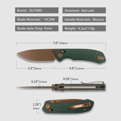 Pureline G031 （3.3"+14C28N+Micarta ）Axis lock-thumb stud