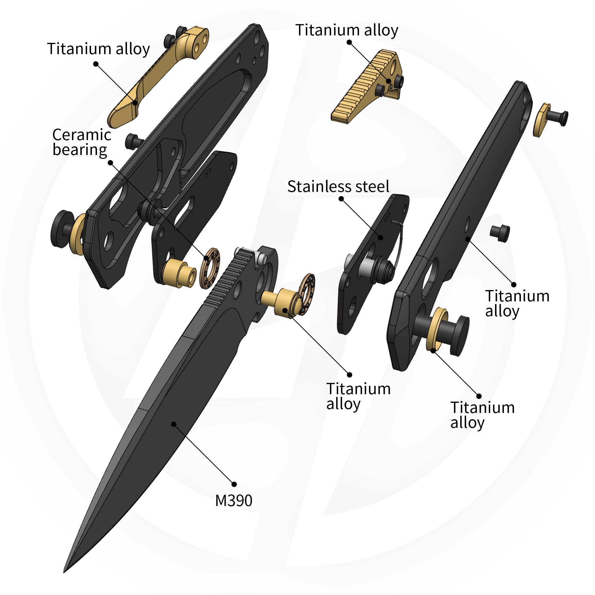 Ti-Aero T075 Folding Knife –（3.23"+Bohler M390 +Titanium）- OLITANS