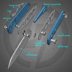 King Penguin G062 Folding Knife （3.35''+14C28N+Micarta Handle）-Crossbar Lock-Thumb Stud-Olitans