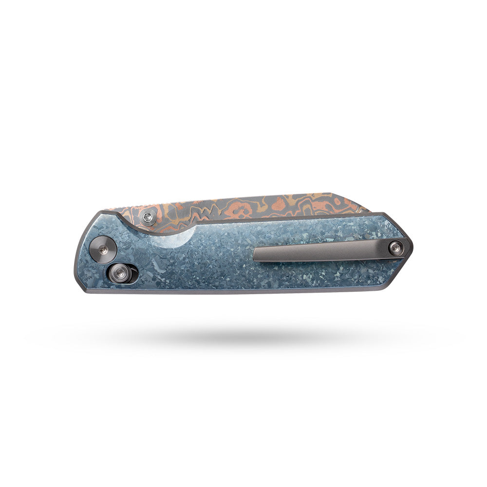 Imperial Penguin M060(3.35''+Damascus Steel & Copper+Crystallized Titanium)-Axis lock-thumb stud