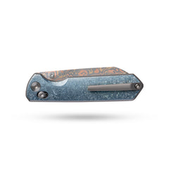 Imperial Penguin M060(3.35''+Damascus Steel & Copper+Crystallized Titanium)-Axis lock-thumb stud