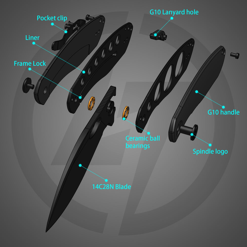 Angled image – G064 black on black folding knife