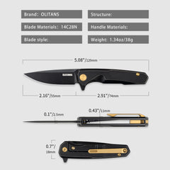 Mini Knife 2.16'' 14C28N blade + Titanium handle, Frame lock, Flipper, T019