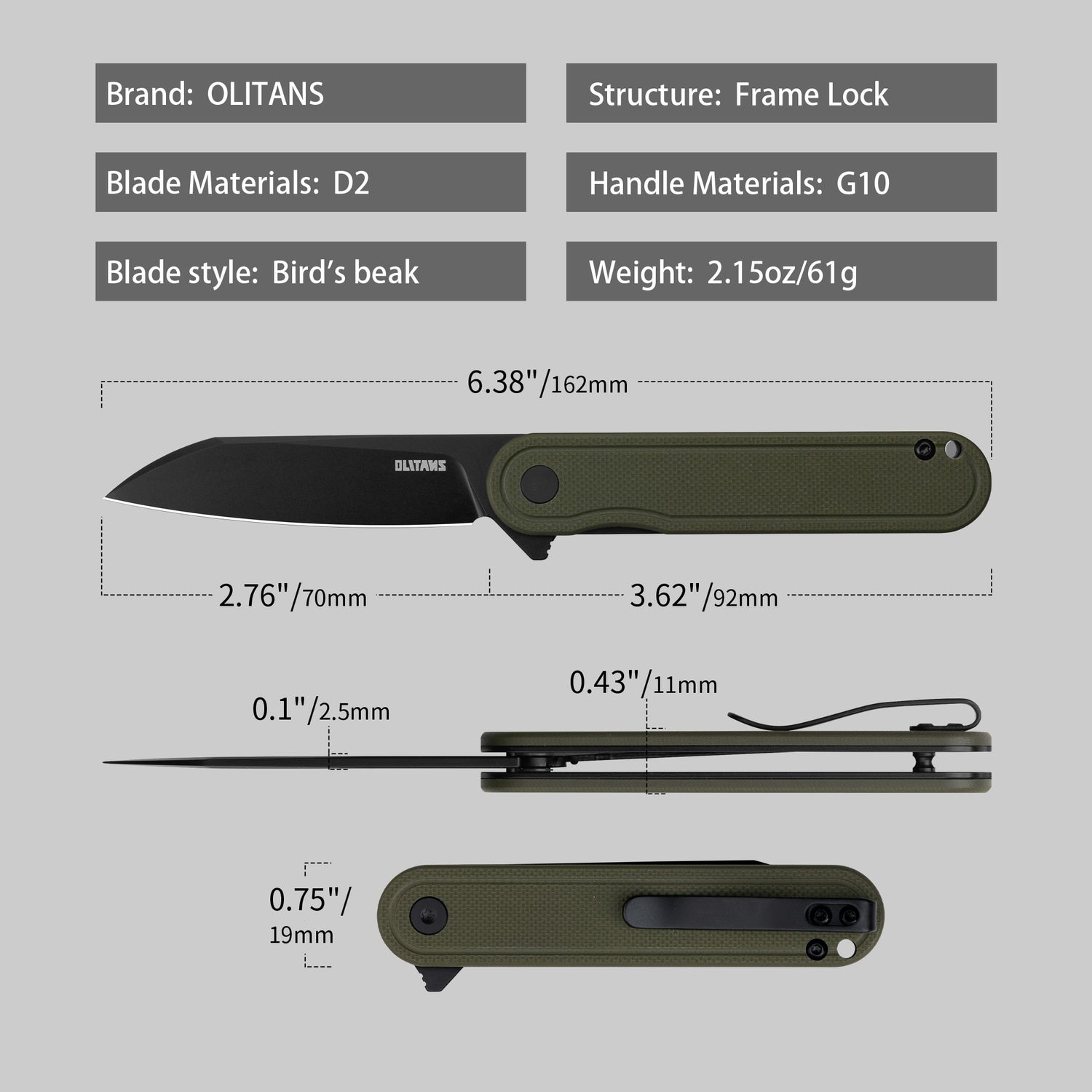 Rocket G067 Flipper Knife G10 Handle With (2.76