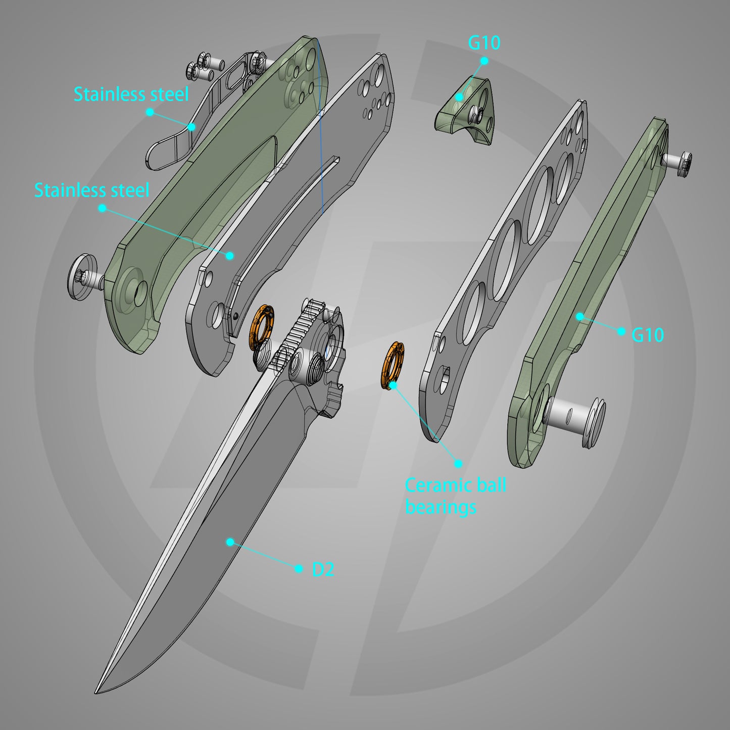 G061 2.91'' D2 BLADE+G10 HANDLE- Liner LOCK-THUMB STUD