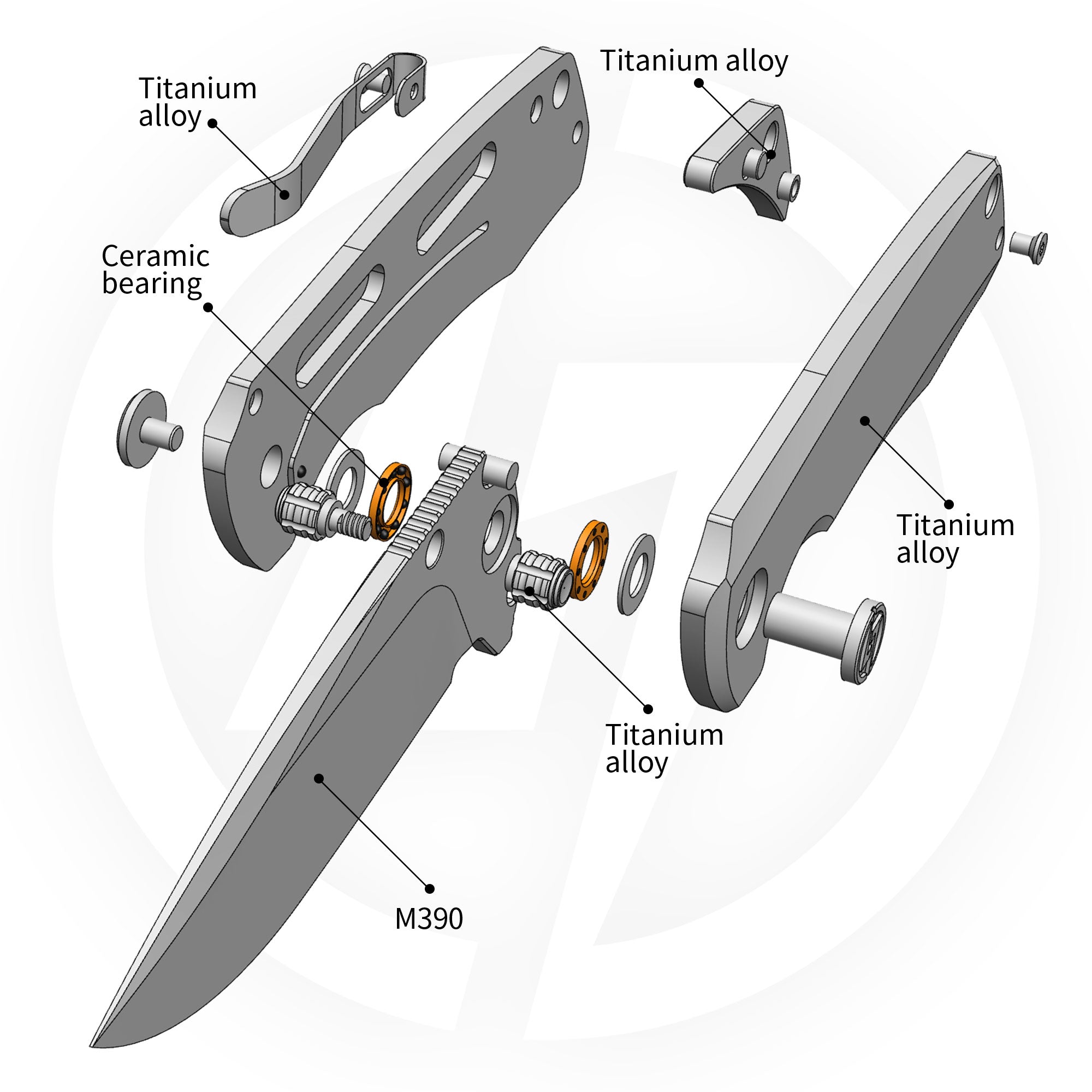Ti-Bomber T065 Folding Knife –（2.95"+Bohler M390 +Titanium）-OLITANS