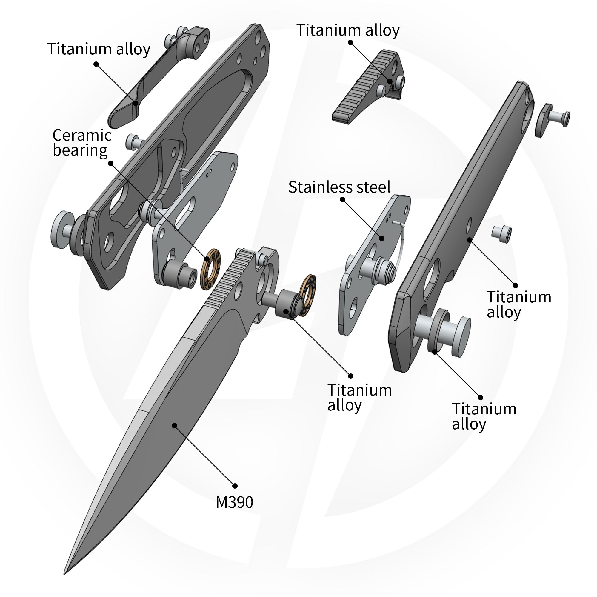 Ti-Aero T075 Folding Knife –（3.23"+Bohler M390 +Titanium）- OLITANS
