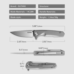 Mini Knife 2.16'' 14C28N Blade + Titanium Handle - Frame Lock - Flipper - T019