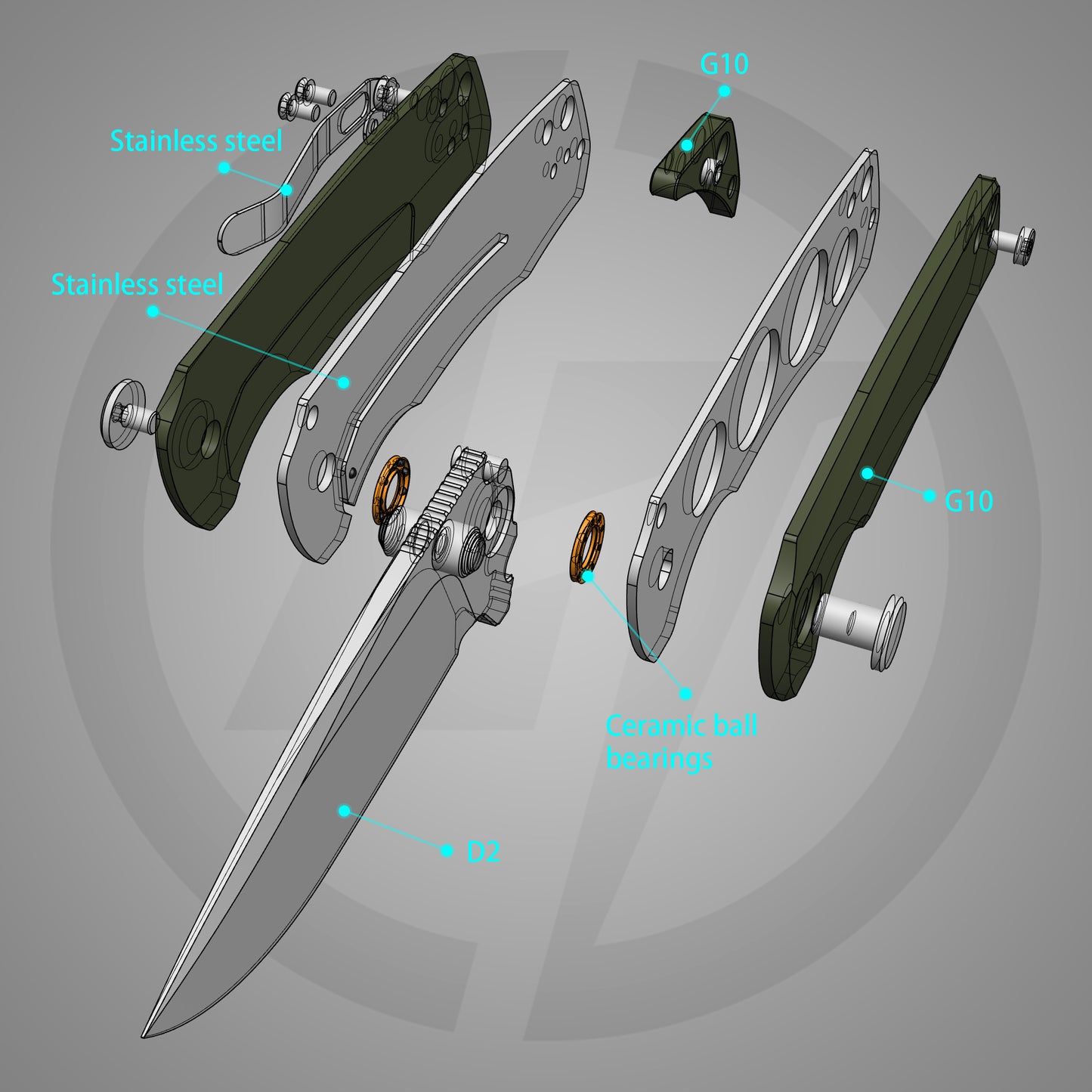 G061 2.91'' D2 BLADE+G10 HANDLE- Liner LOCK-THUMB STUD