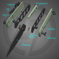 King Penguin G062 Folding Knife （3.35''+14C28N+ G10 Handle）-Crossbar Lock-Thumb Stud-Olitans
