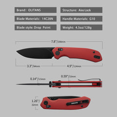 G031 Folding Camping Knife, Crossbar Lock Folding Pocket Knife, 3.3" 14C28N Sandvik Blade for Hiking, EDC 4.5oz