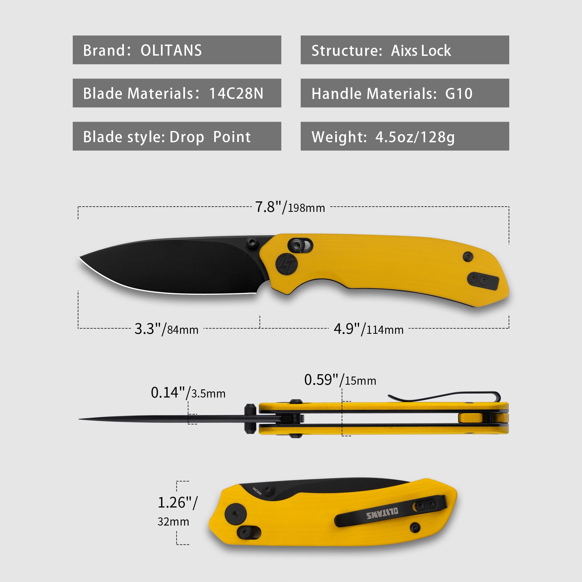 Pureline G031 （3.3"+14C28N+Micarta ）Axis lock-thumb stud