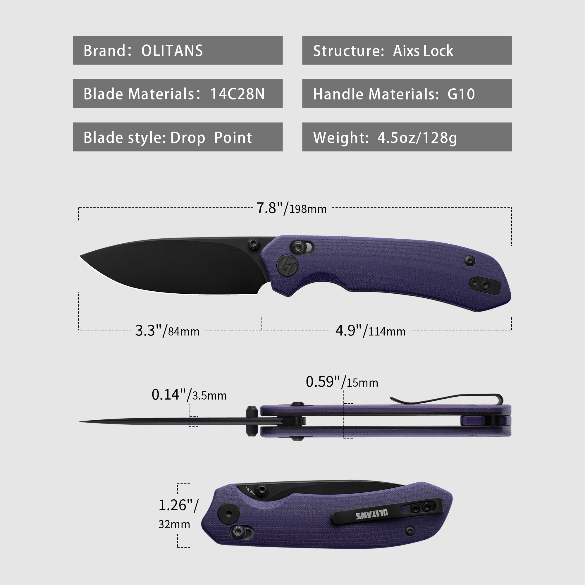 Pureline G031 （3.3"+14C28N+Micarta ）Axis lock-thumb stud