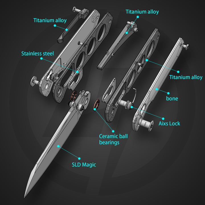 M060 Folding knife 3.35'' SLD Magic BLADE+Titanium Alloy HANDLE- CROSSBAR LOCK-THUMB STUD