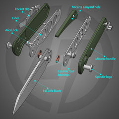 King Penguin G062 Folding Knife （3.35''+14C28N+Micarta Handle）-Crossbar Lock-Thumb Stud-Olitans