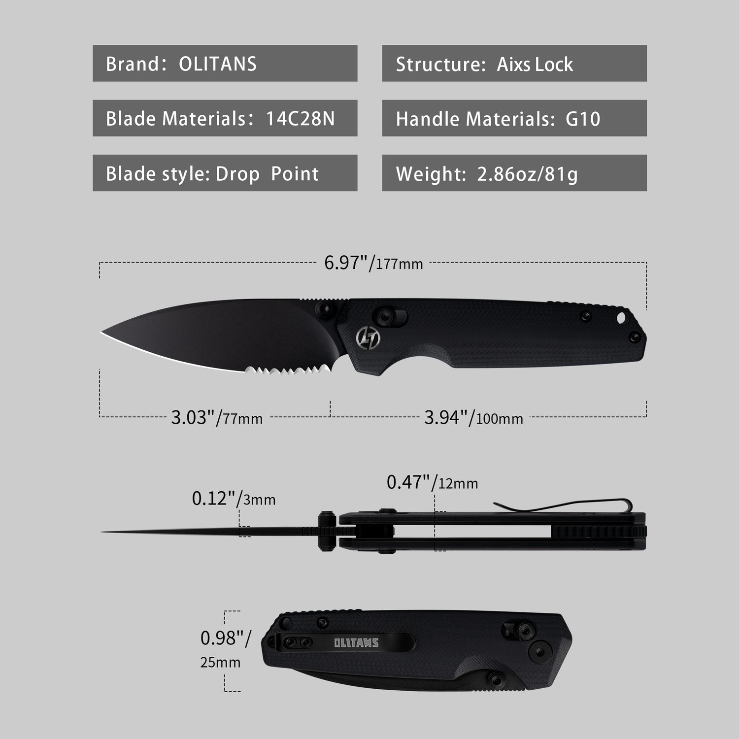Youth Bird G053 Serrated Pocket Knife 3'' 14C28N Blade+G10 Handle- Crossbar Lock-Thumb stud