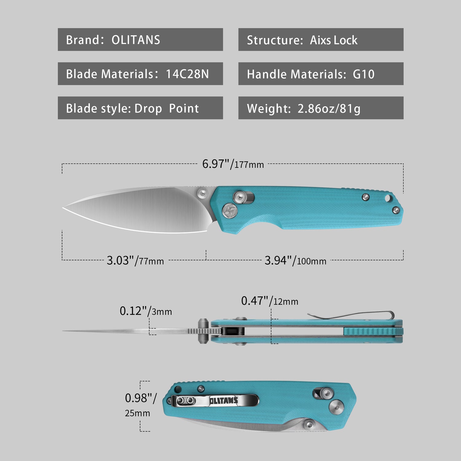 G053 Pocket Knife 3'' 14C28N Blade+G10 Handle- Crossbar Lock-Thumb stud