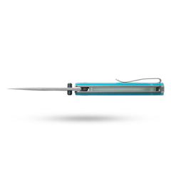 Top view of OLITANS Gecko SE G080 Blue Acrylic liner lock and pocket clip
