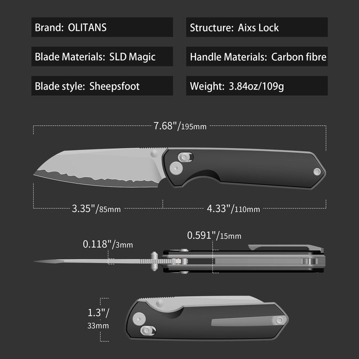 M060 Folding knife 3.35'' SLD Magic BLADE+Titanium Alloy HANDLE- CROSSBAR LOCK-THUMB STUD