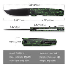 Stealth G047（3.07'' +14C28N +G10）Liner Lock-Front Flipper