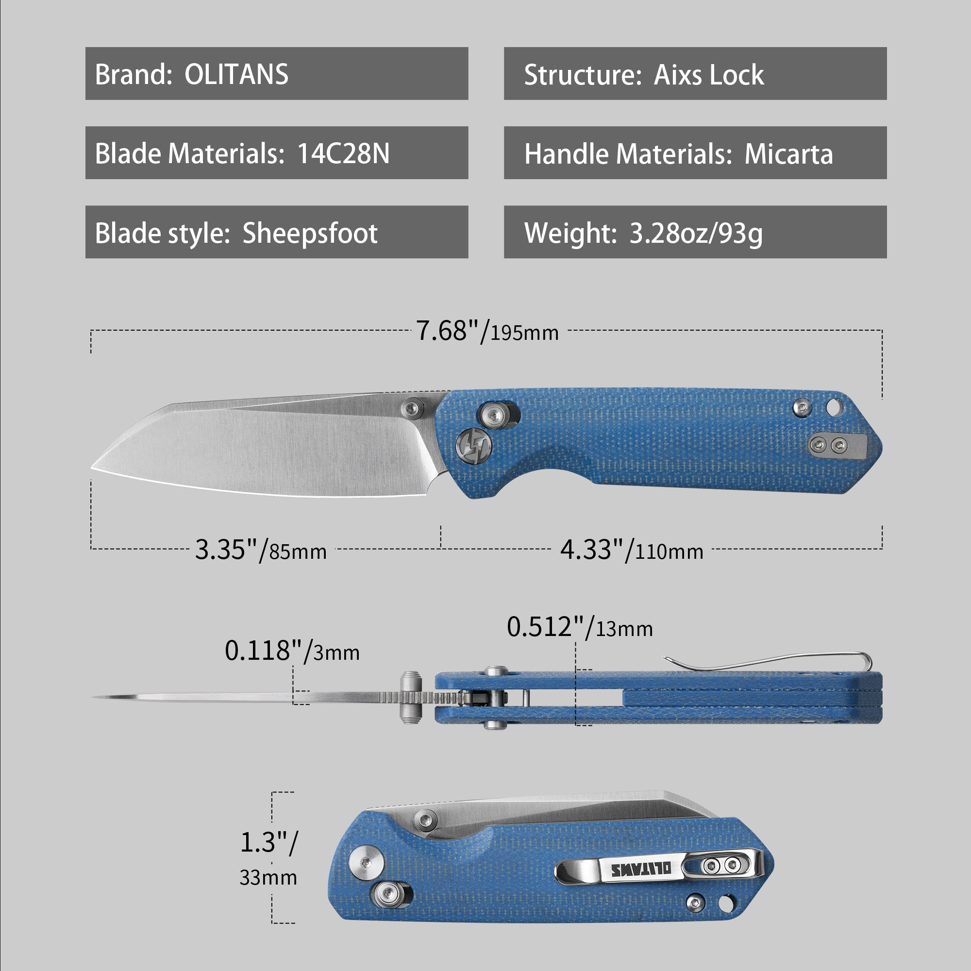 King Penguin G062 Folding Knife （3.35''+14C28N+Micarta Handle）-Crossbar Lock-Thumb Stud-Olitans