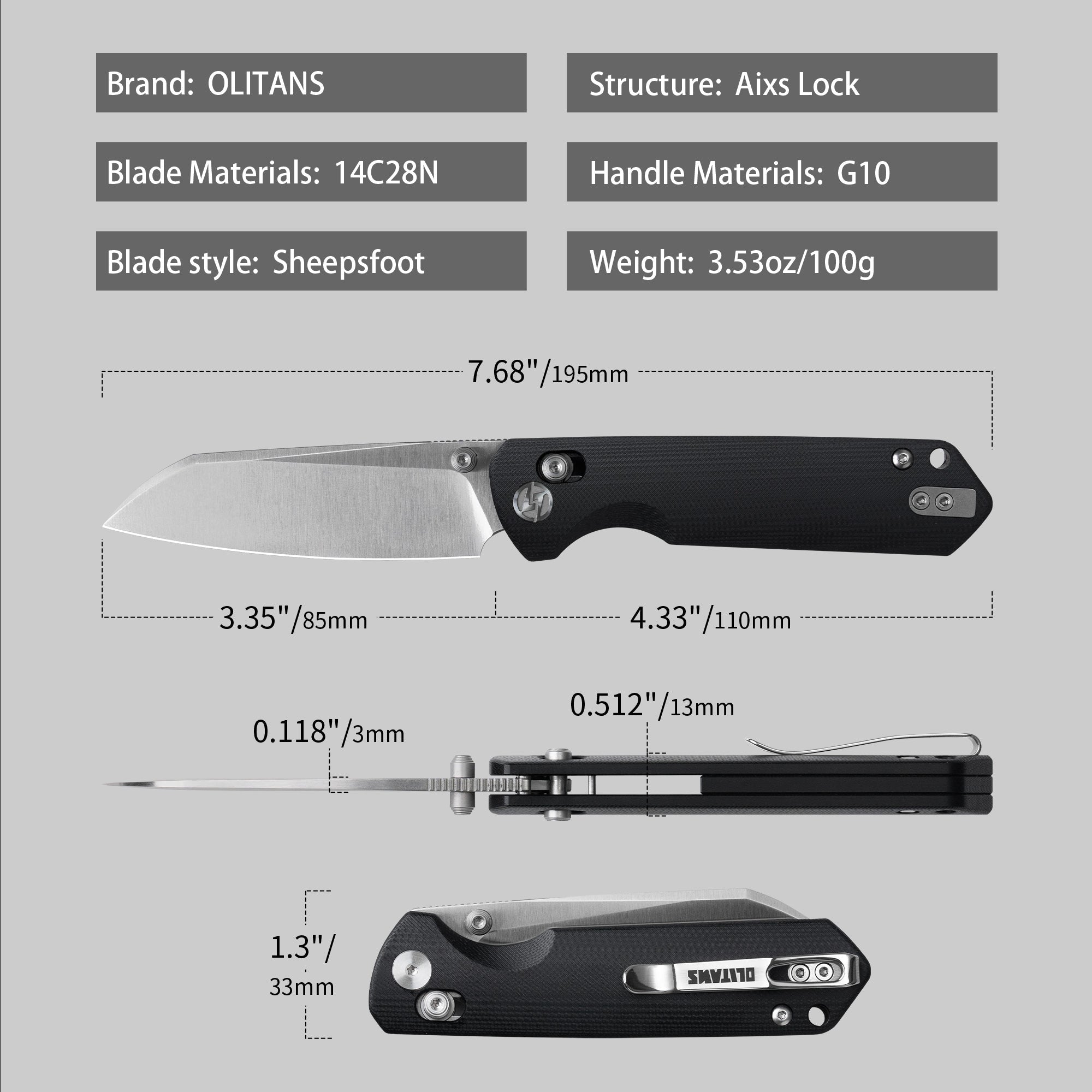 King Penguin G062 Folding Knife （3.35''+14C28N+ G10 Handle）-Crossbar Lock-Thumb Stud-Olitans