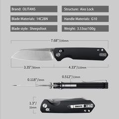 King Penguin G062 Folding Knife （3.35''+14C28N+ G10 Handle）-Crossbar Lock-Thumb Stud-Olitans