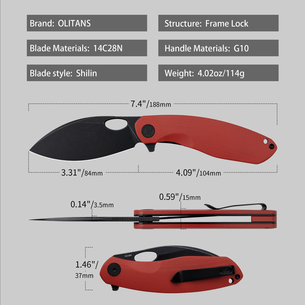 Knife specs – red handle and black blade