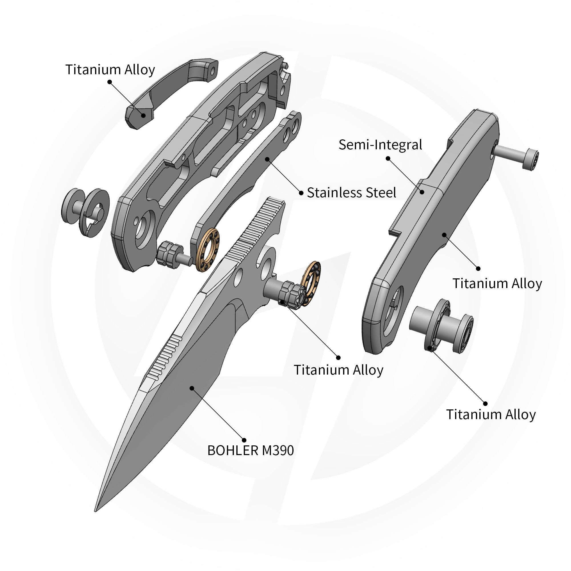 Mini Ti-Mastiff T074（ 2.36'' + Bohler M390 +Step milled+Titanium ）Folding Knife