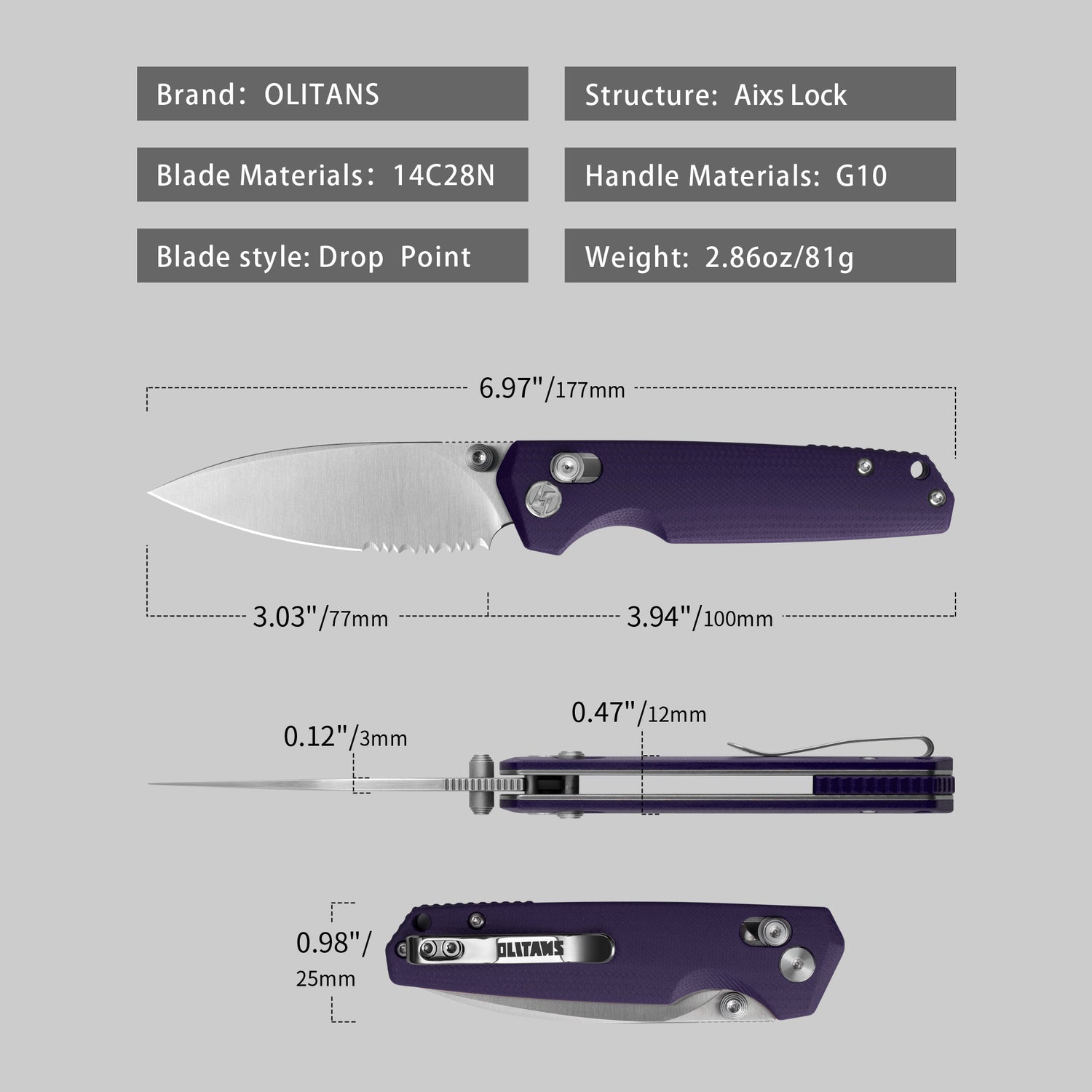 Youth Bird G053 Serrated Pocket Knife 3'' 14C28N Blade+G10 Handle- Crossbar Lock-Thumb stud
