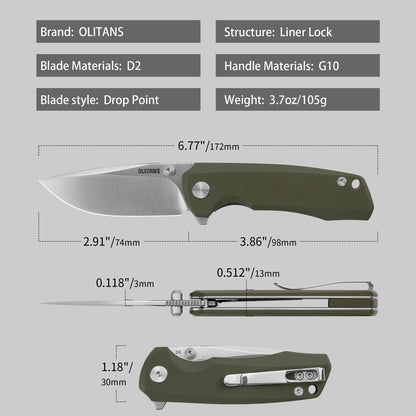 G061 2.91'' D2 BLADE+G10 HANDLE- Liner LOCK-THUMB STUD