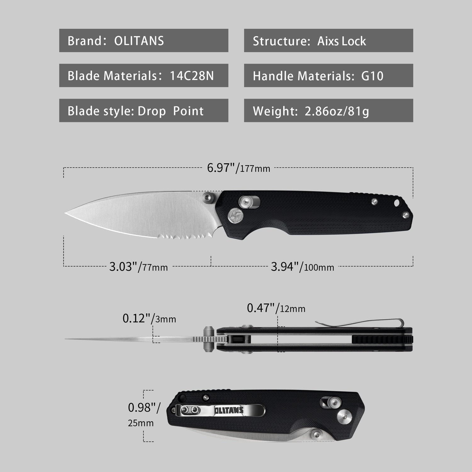 Youth Bird G053 Serrated Pocket Knife 3'' 14C28N Blade+G10 Handle- Crossbar Lock-Thumb stud