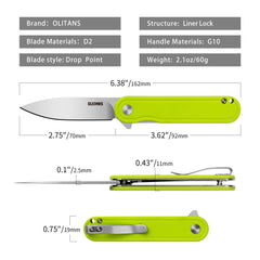 Rocket G040 (2.75''+D2+Neon Green G10)-Liner Lock-Flipper