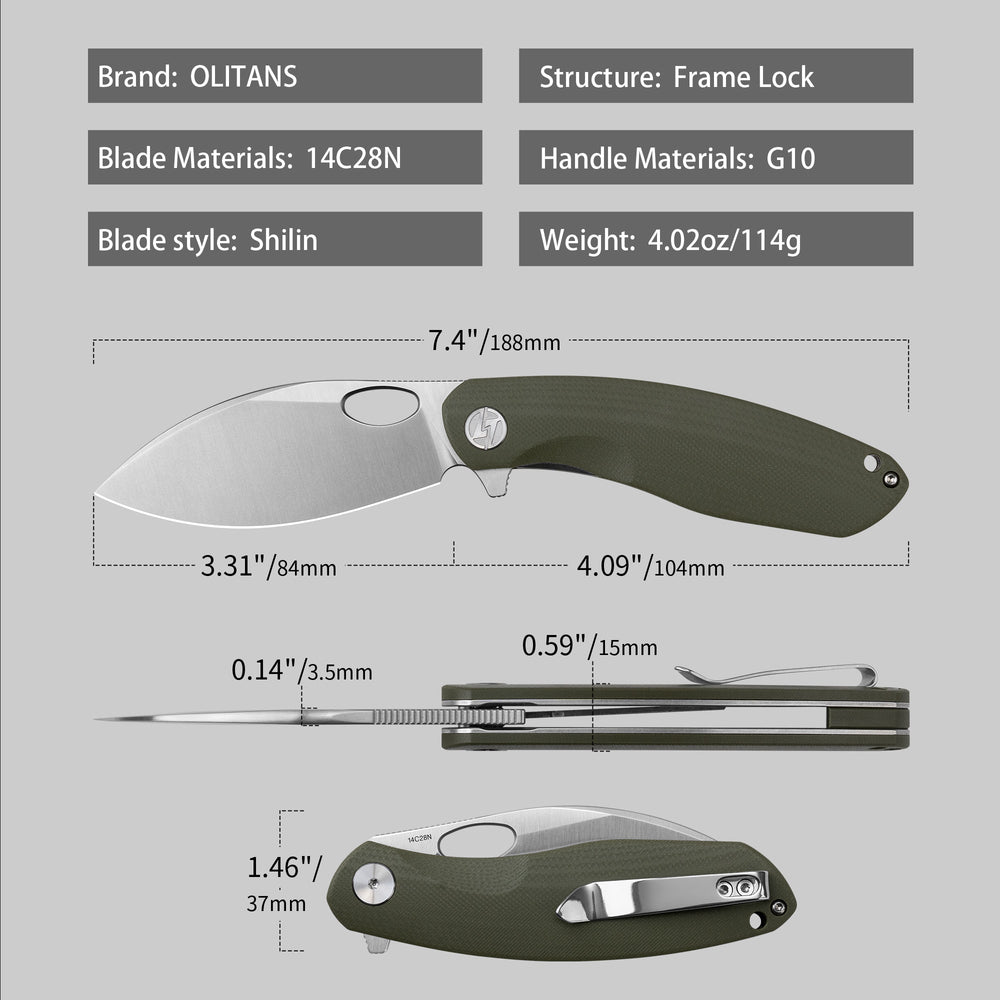 Knife dimension view – G064 green + satin